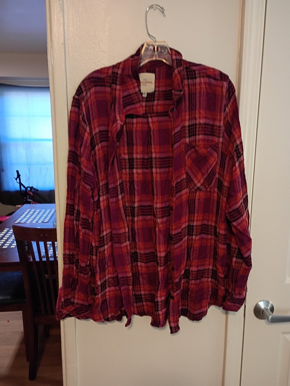 Women’s Plaid Button-Down Shirt - Red & Purple